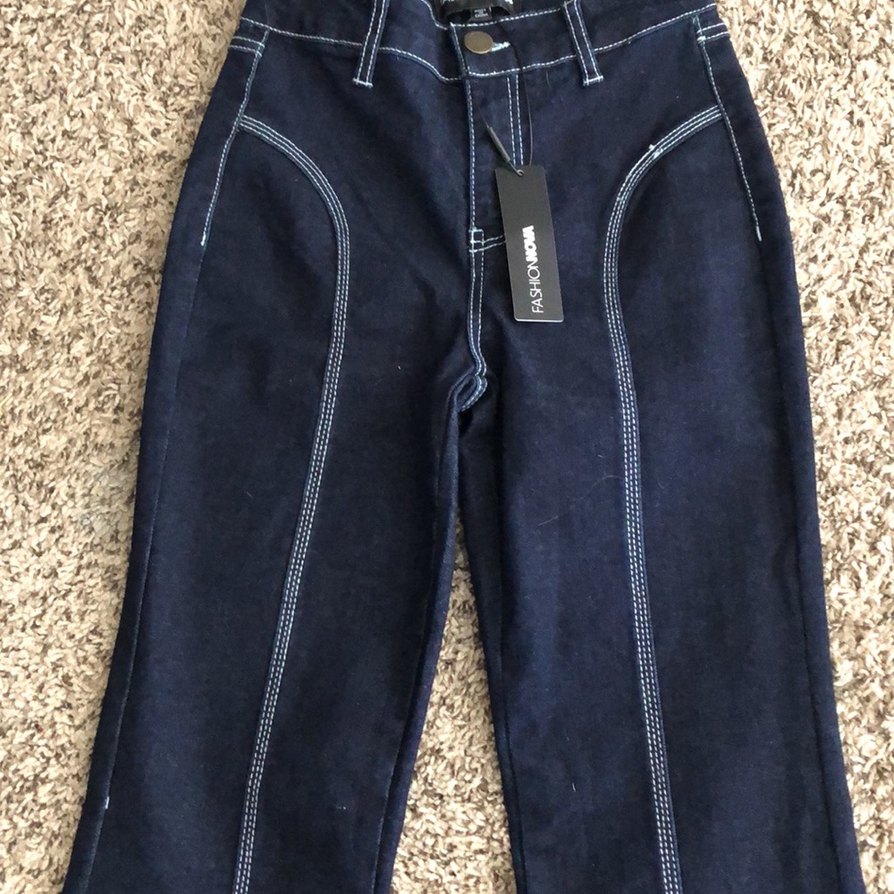 Fashion Nova Jeans Finer Things Stretch Flare Blue SZ 0 NWT